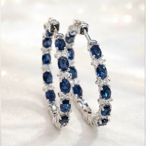 Gorgeous Sapphire And Diamond Hoop Earrings